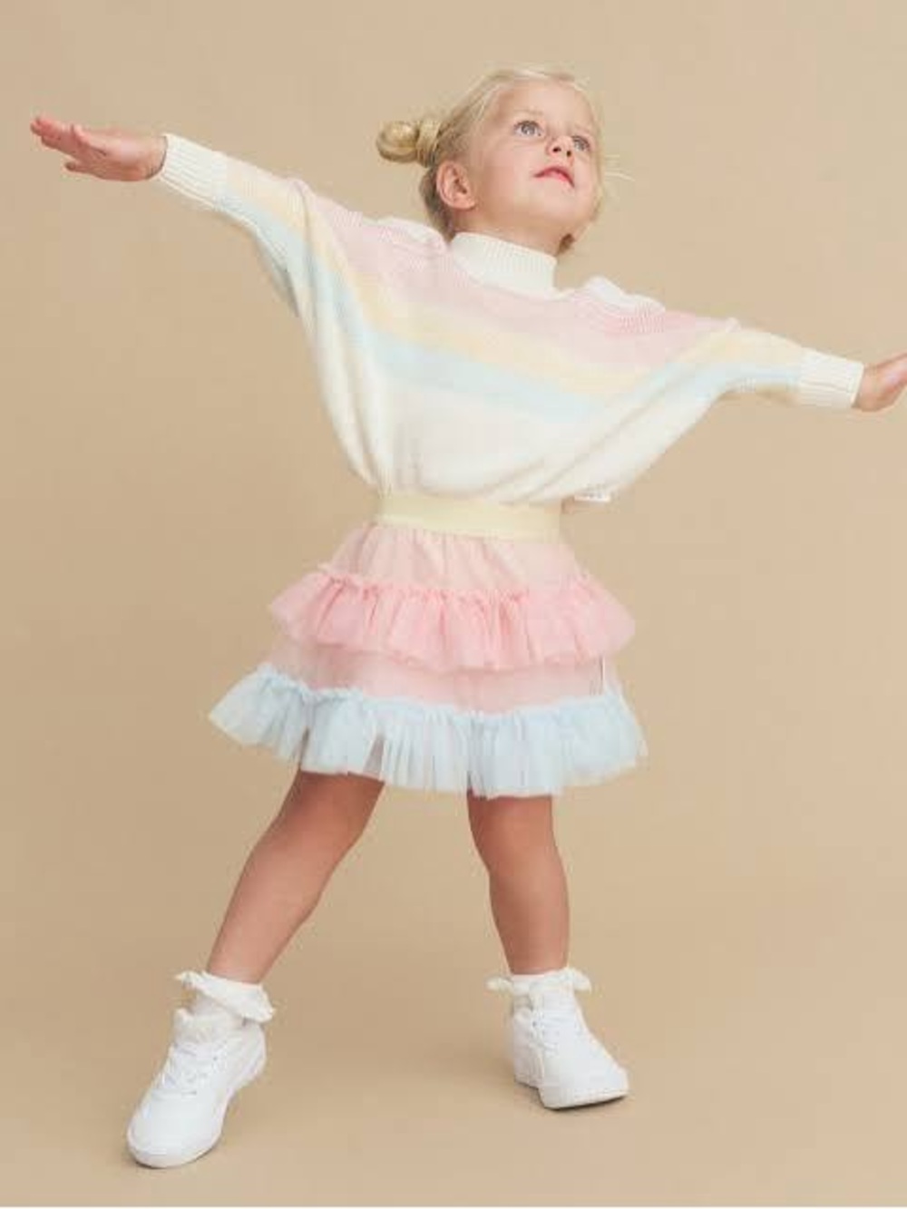 Huxbaby Girls Pink & Light Blue Tiered Tulle Skirt